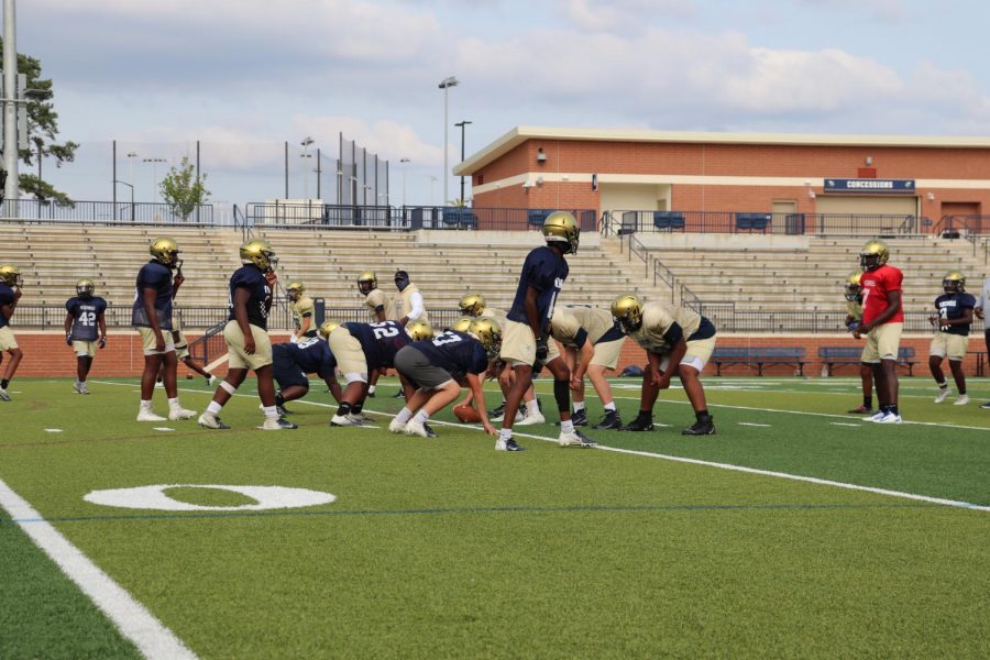 The Spartanburg Viking football team at practice, preparing for their season, despite the pandemic.