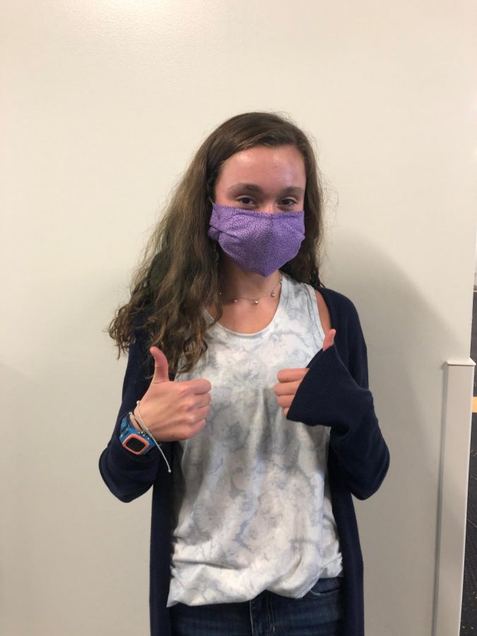 Anna Buchert (10) wearing her self-made mask.