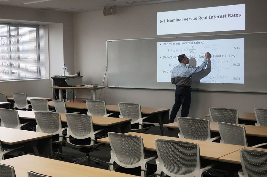 Empty college classrooms like these are found throughout the country as professors have to switch to virtual learning to minimize the spread of COVID-19.