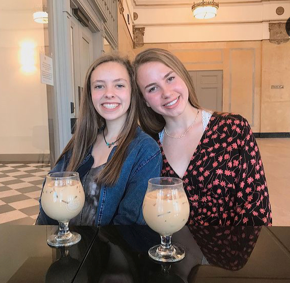 Emily Daniel (12) and Grace Till (12) enjoy iced coffee at Pharmacy Coffee, Little River's Montgomery Building location.