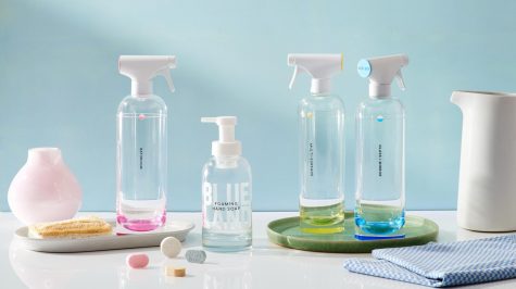 Just-add-water products like the ones produced by the company Blueland are a more environmentally-friendly alternative to typical cleaning products, which come in plastic containers.