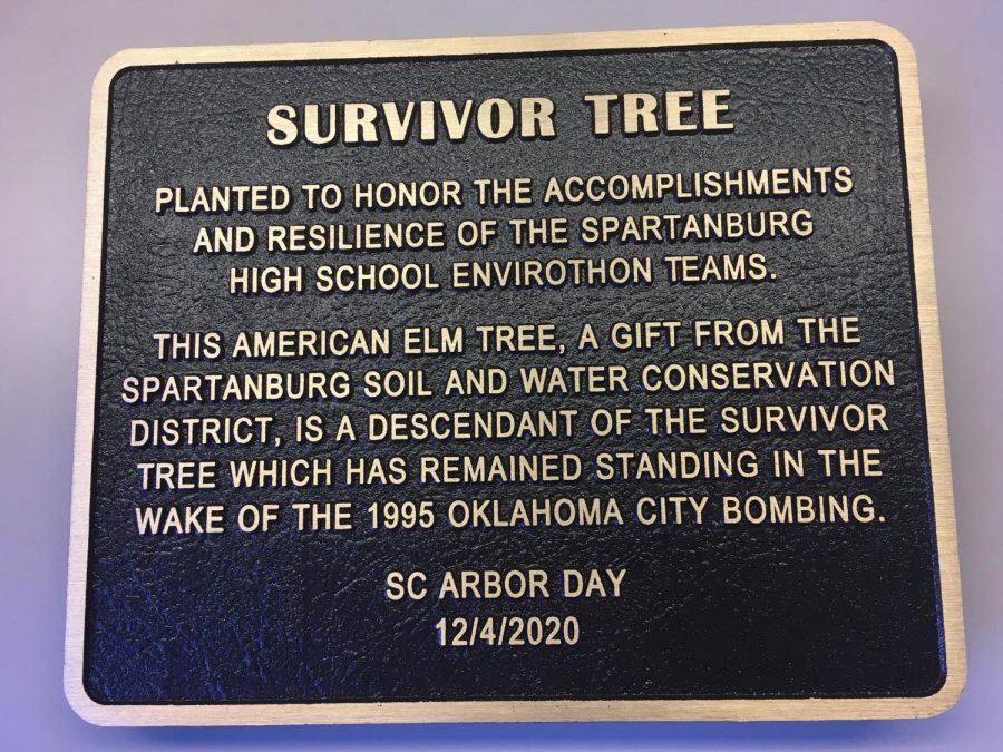 The+plaque+at+the+bottom+of+the+newly+planted+tree+details+Spartanburg+Soil+and+Waters+generous+donation.