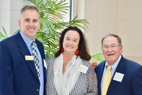 Current and former principals Dennis Regnier, Ann Jeter and Tommy Stokes (pictured left to right) smile at the ceremony where the scholarship dedicated to a Pine Street Elementary School grad was unveiled.