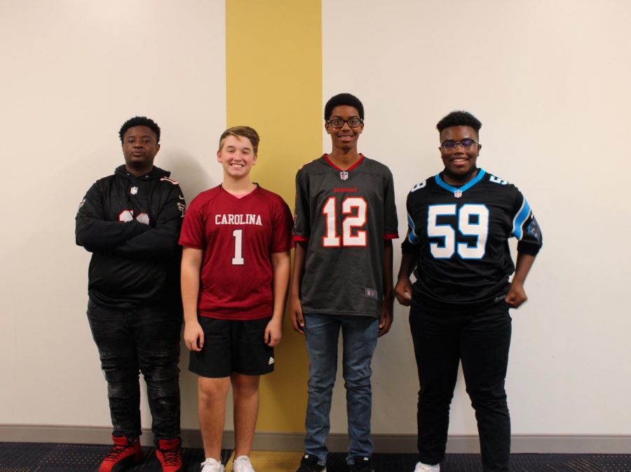 Students dress in football jerseys to celebrate Homecoming.