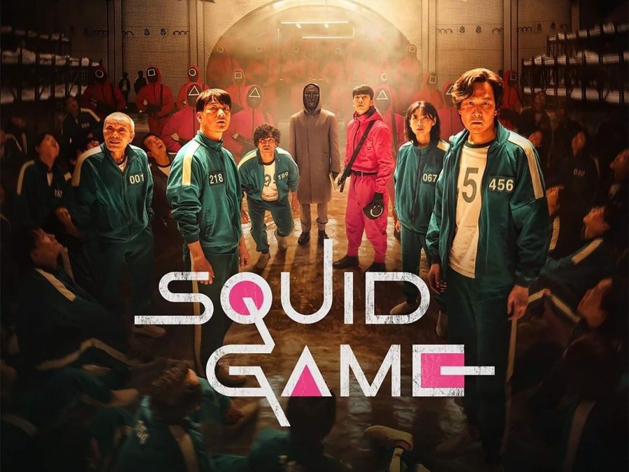 Squid Games main characters are shown with their signature outfits. 