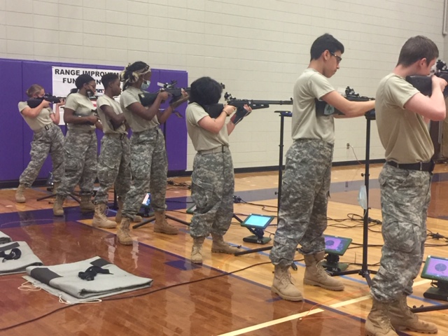 The JROTC aiming for their target at a competition.