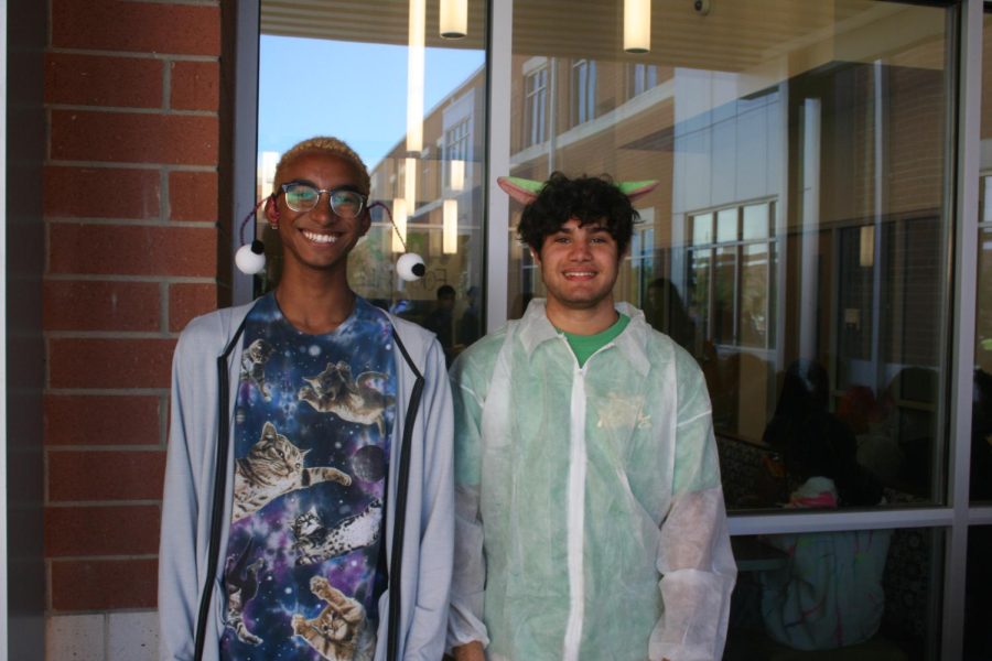 Jackson Griffith (12) and Omar Alchab (12) dress up as aliens for Spirit Week.