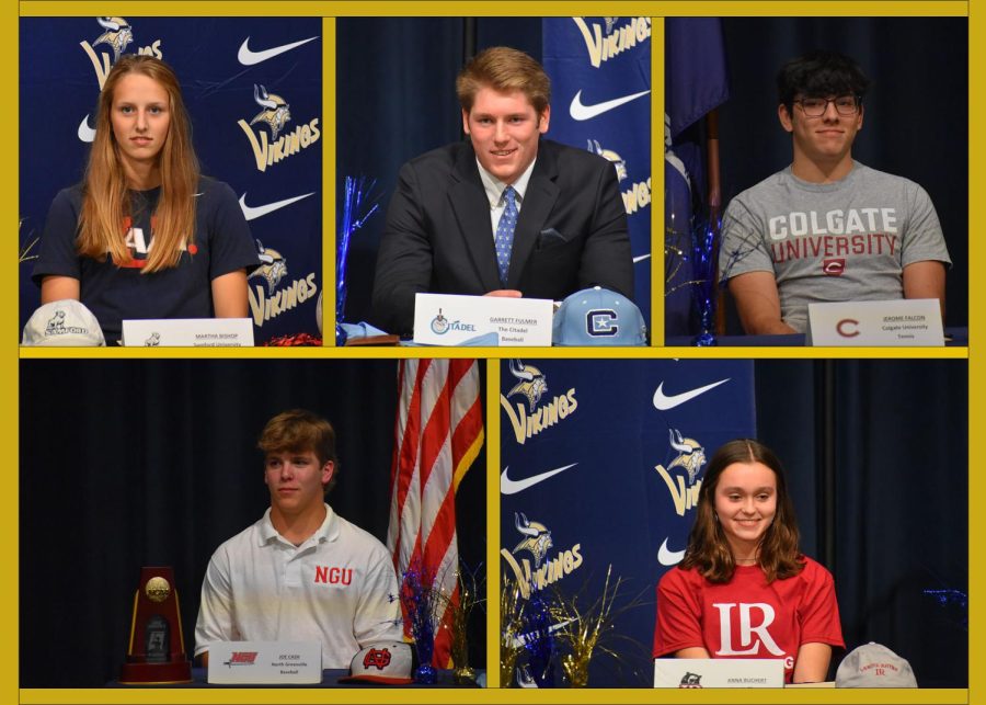 The five Viking athletes at the Winter Signing Day.