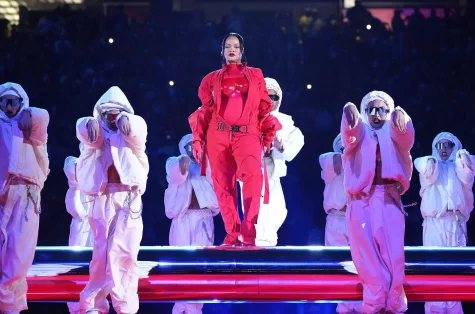 Rihanna performs at the Super Bowl LVII halftime show.