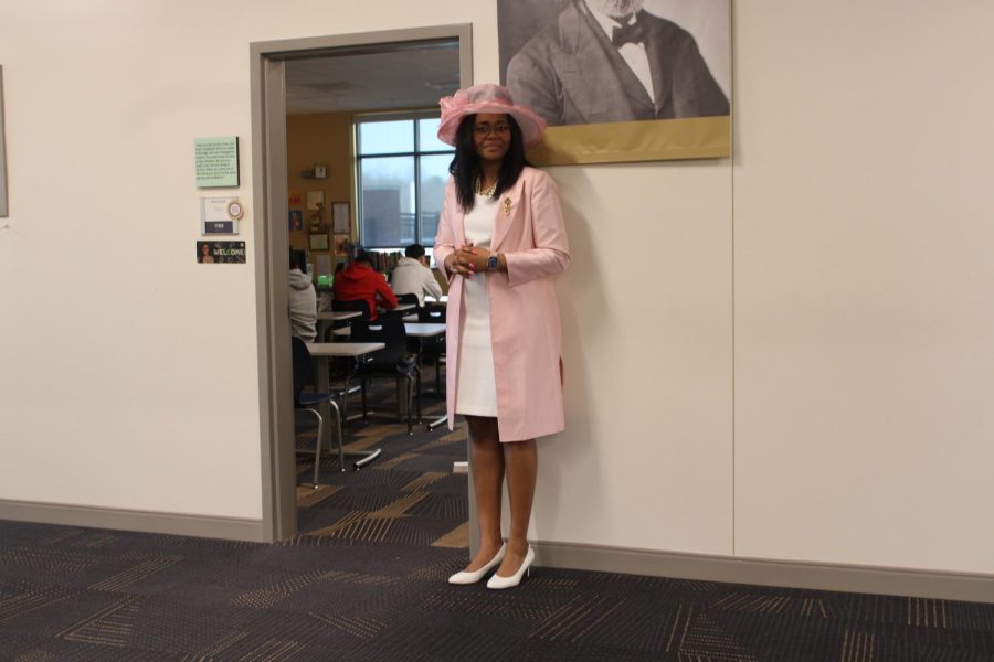 In keeping with the theme of Sunday Best, Black History Club adviser Meredith Jack dresses to impress.
