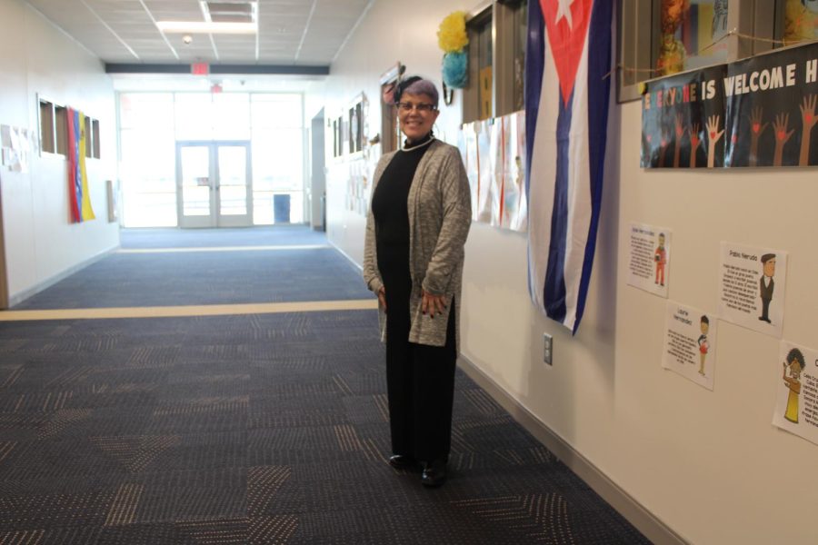 With a smile, Spanish teacher Neyda Mora was fully engaged during Sunday Best Day, sponsored by the Black History Club.