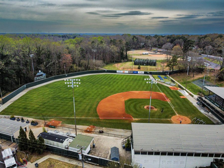 An aerial view over Duncan Park Stadium. 
