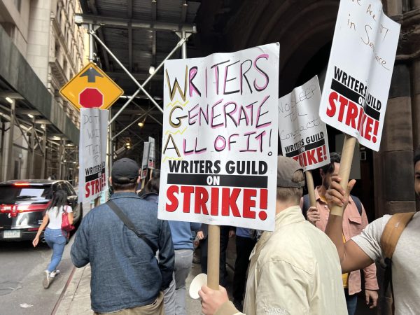 Writers protest for their workplace rights.