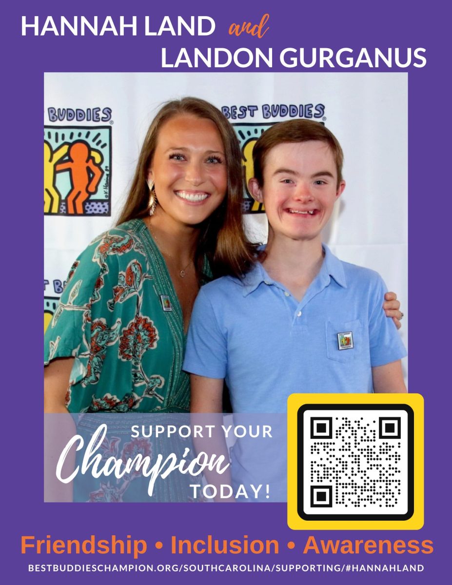 Landon Gurganus (11) and teacher Hannah Land pose for Best Buddies of S.C., in their effort to become Champions of the Year.