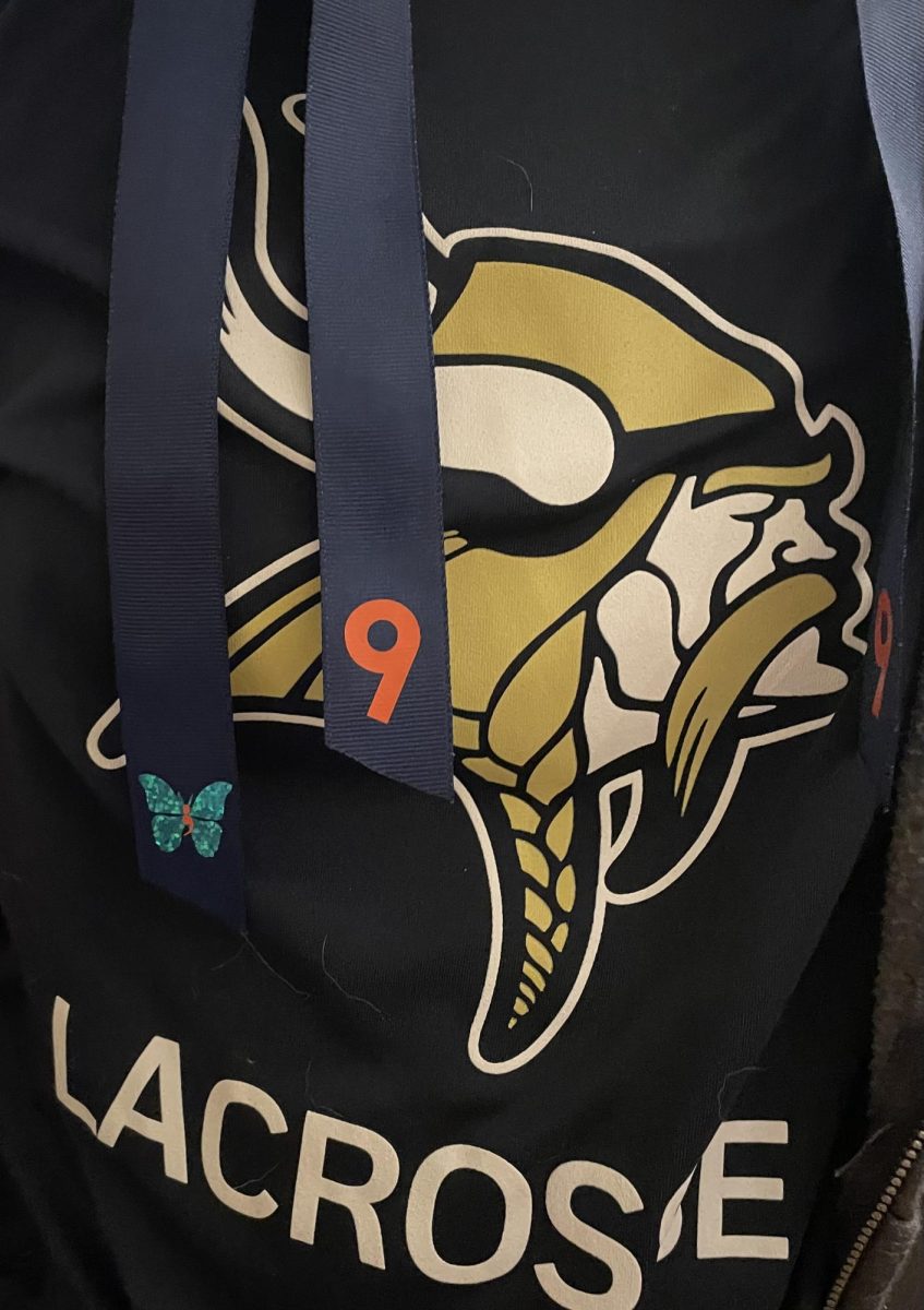 For their dedication game, the Lady Vikings lacrosse team wore ribbons with the Morgans Message logo and the number 9 in remembrance of Morgan Rogers.