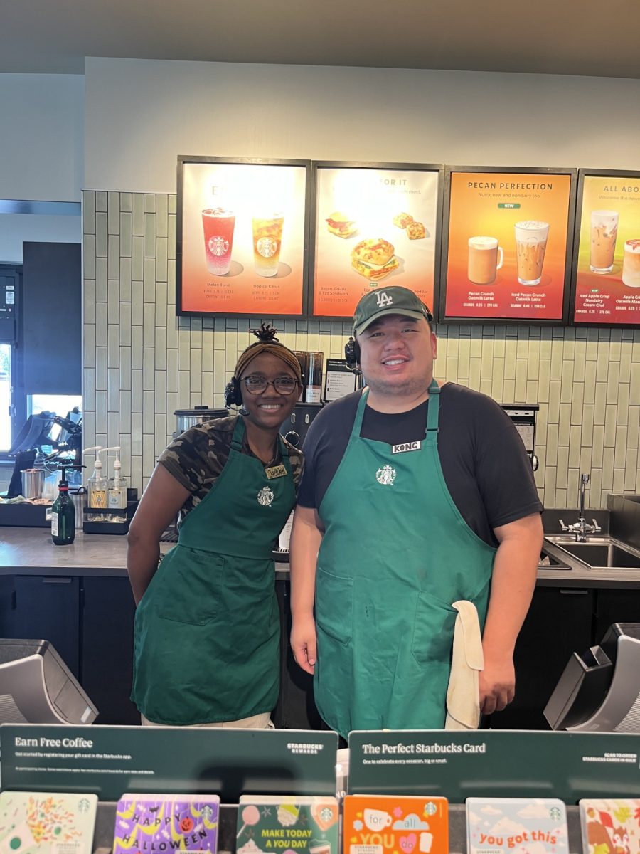 Starbucks baristas, Jay Jay and Kong, smile about the upcoming changes.