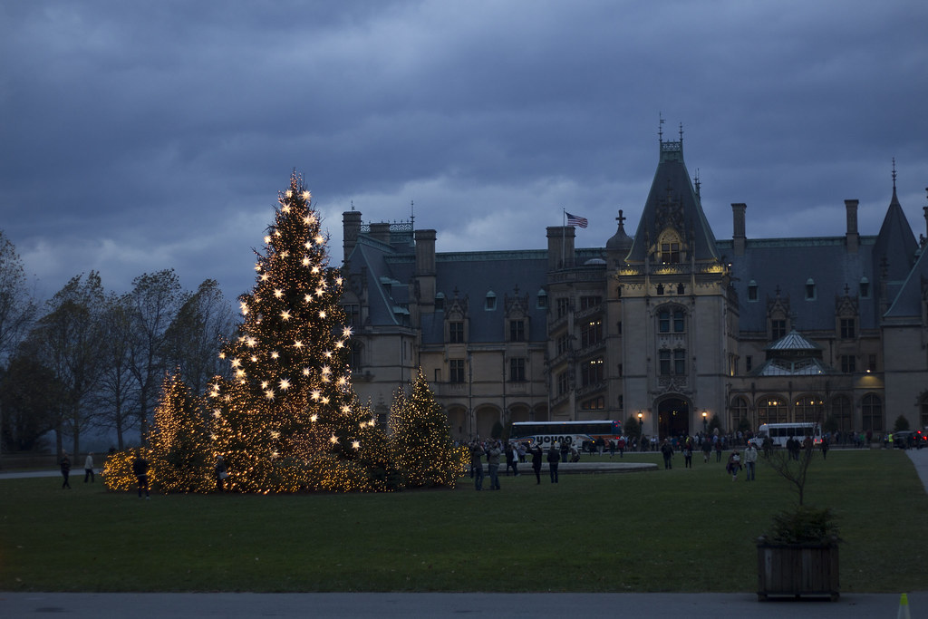 Biltmore Estate all lit up in Christmas magic and splendor.