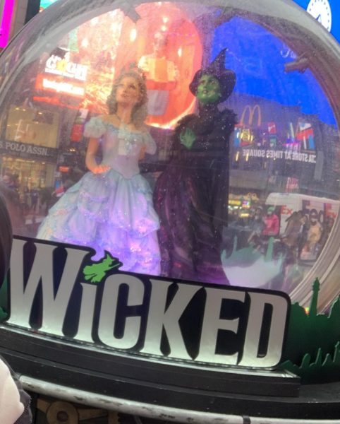 "Wicked's" dynamic duo, Glinda and Elphaba, featured in a snow globe in New York City.