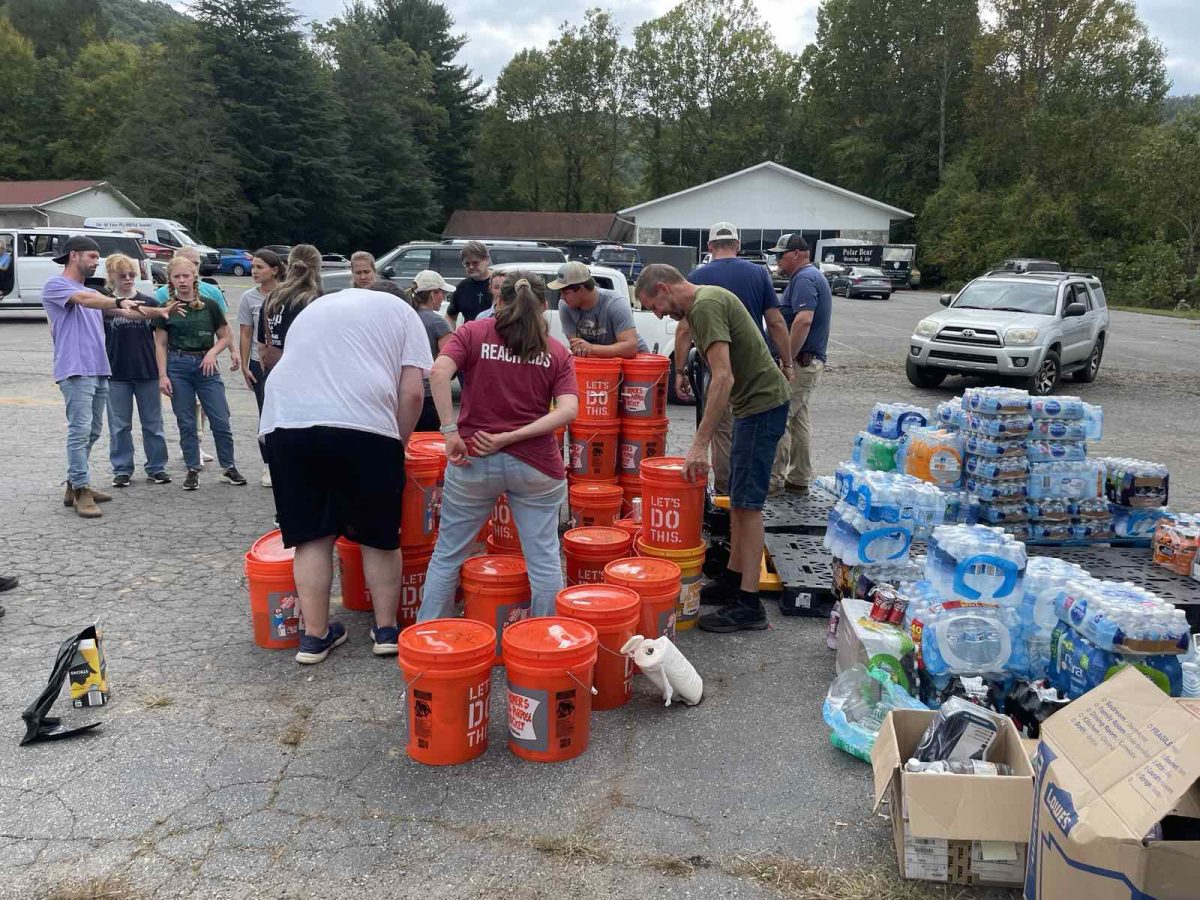 A group of people in North Carolina come together to help provide supplies after Hurricane Helene.