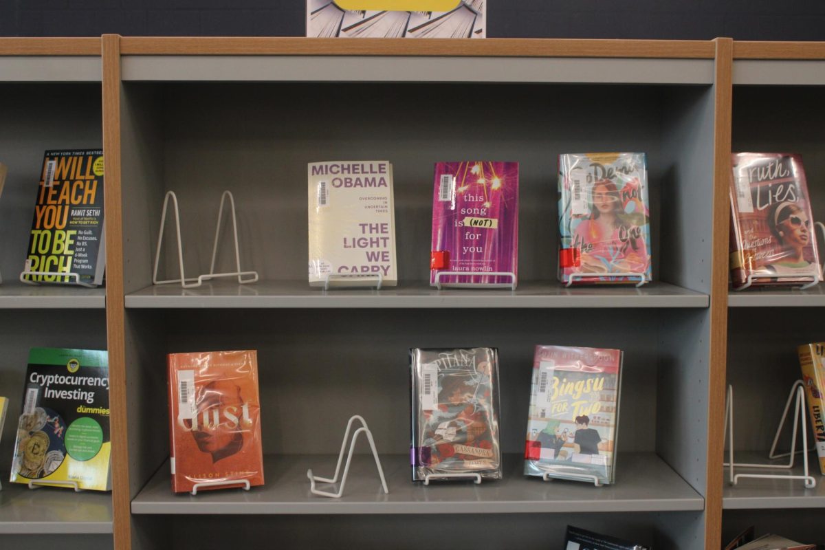 Bookshelves in a school library showcase the diverse range of literature that helps students explore different perspectives, identities and experiences.