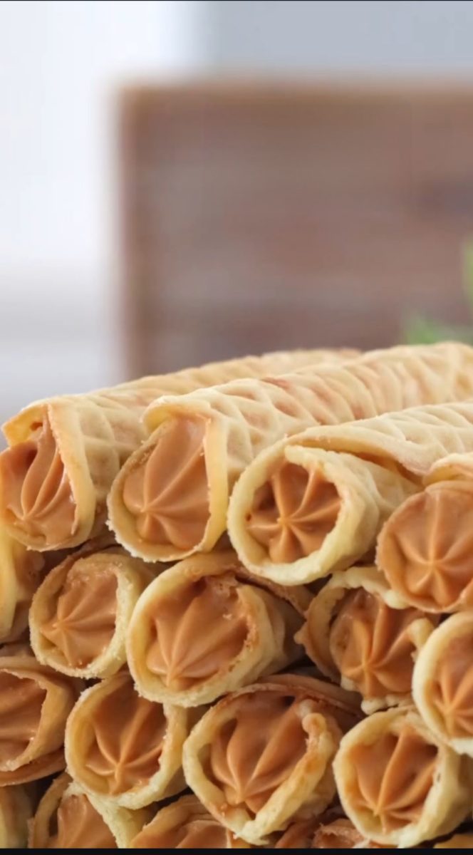 Cream filled Pizzelles stacked and ready to enjoy at any event.