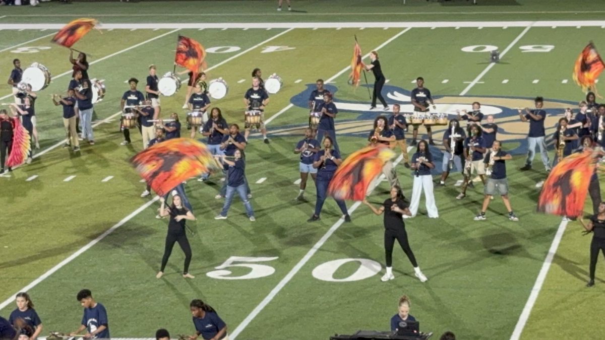 The Viking band plays their halftime show, "Phoenix Rising," for fans. 