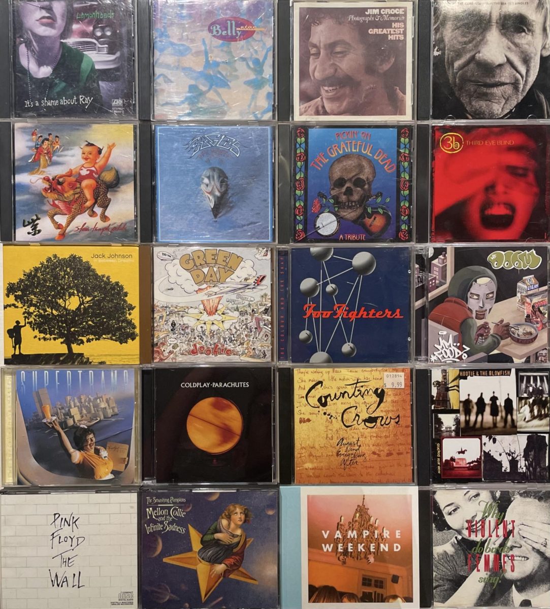 CDs of popular albums and artists over the past few decades.