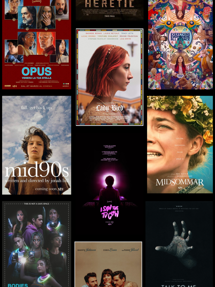 A collection of movie posters from the A24 movie production company.