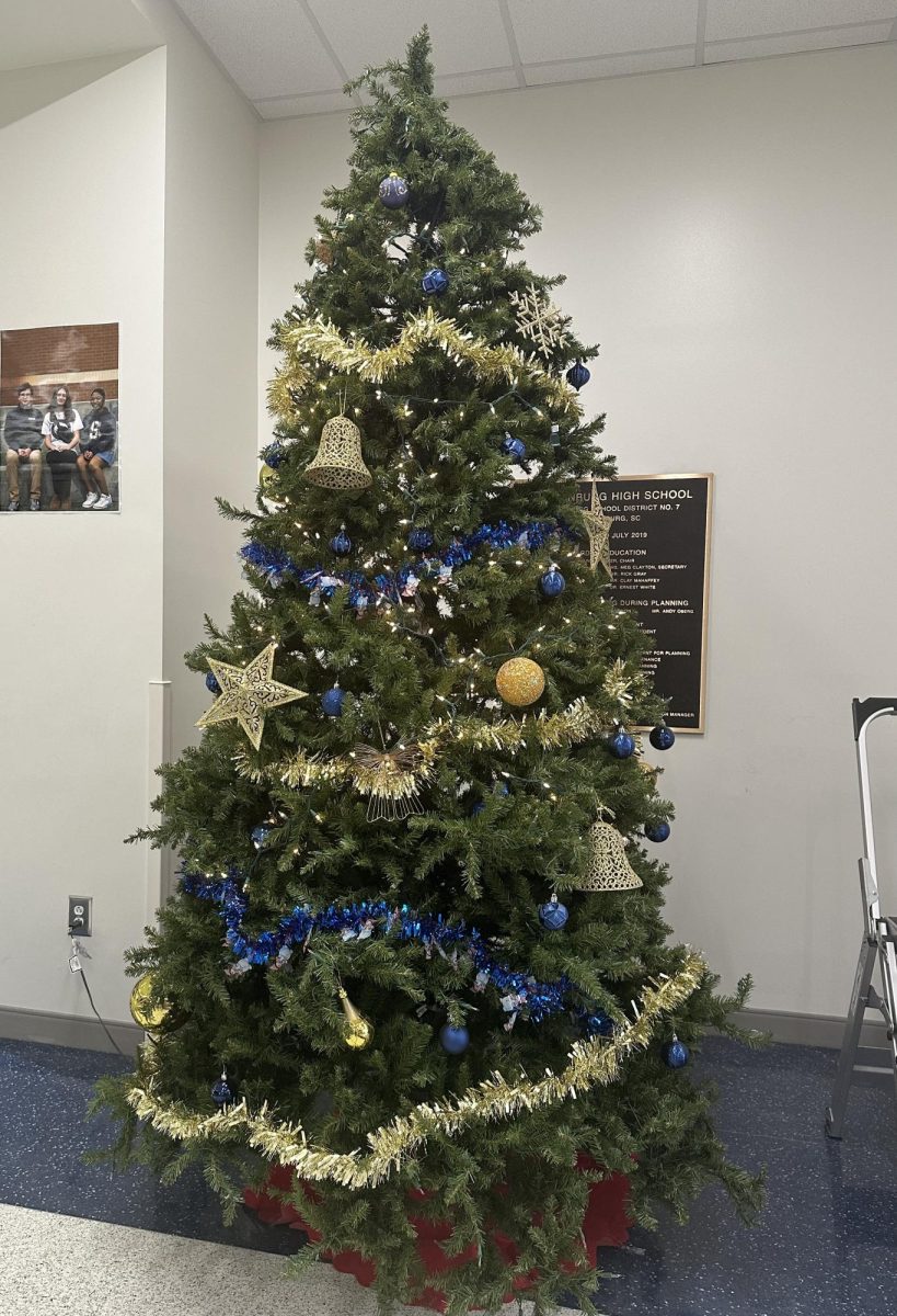 Spartanburg High displays an artificial tree around the Christmas season.