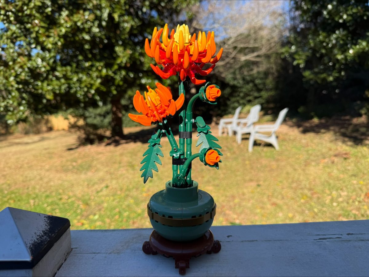 A LEGO chrysanthemum on display, showcasing a unique gift for this Christmas season.