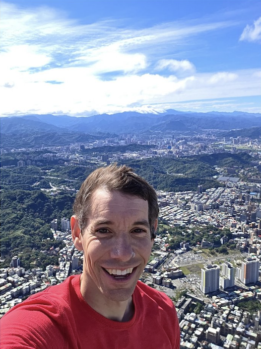 Alex Honnold's selfie view after his Taipei 101 ascent on Jan. 25, 2026.